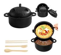 EOAMGO Noodle Bowl with Lid, Ramen Bowl Set, Microwave Noodle Bowl with Chopsticks and Fork, Instant Noodle Pot Soup Bowl, 1200ml Portable Large Ramen Bowl with Pig Salad Bowl, BPA Free (Black)