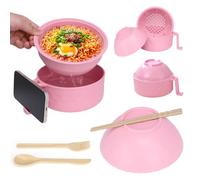 EOAMGO Pink Noodle Bowl Set, Microwave Ramen Bowl with Lid, Chopsticks, Fork, Spoon, Strainer, 1200ml, BPA Free