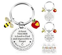 EOAMGO Teacher Keyring Set 3 Pack Stainless Steel Thank You Teacher Gifts Appreciation Presents for Women Men Educators Mentors Inclusion Organza Bags
