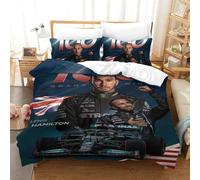 EOASNRTCB 3D Printed Duvet Cover Lewis Hamilton Bedding Set for Children Teens F1 Racing Pattern Duvet Cover Set with Pillowcases Microfiber Quilt Cover with Zipper Closure Single(140x200cm)