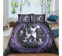 EOASNRTCB 3D Printed Duvet Cover Wednesday Bedding Set for Children Teens Addams Pattern Duvet Cover Set with Pillowcases Microfiber Quilt Cover with Zipper Closure Double（200x200cm）