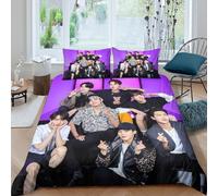 EOASNRTCB BTS Bulletproof Boy 3D Printed Duvet Cover with Pillowcases Bedding Set with Zipper Closure Hypoallergenic Soft Microfiber Quilt Cover Set Double(200x200cm)