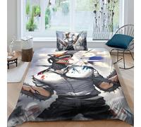 EOASNRTCB Chainsaw Man Duvet Cover Set 3D Printed Anime Quilt Cover Set Hidden Zipper Closure Microfiber Bedspread Bedroom Bed Bedding Set Single(135x200cm)
