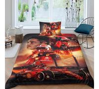 EOASNRTCB Charles Leclerc Duvet Cover Set 3D F1 Racing Kids Bedding Set Ultra Soft Microfiber Polyester Comforter Cover Quilt Cover with Zipper Closure Single(135x200cm)