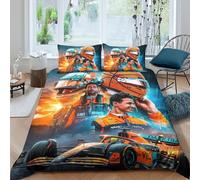 EOASNRTCB Duvet Cover Lando Norris Bedding Set 3D Printed, Quilt Cover Set with Zipper Closure F1 Racing Kids Bedding Set, Quilt Cover Double(200x200cm) + Pillowcases