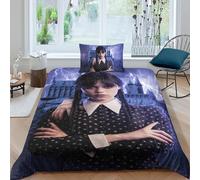 EOASNRTCB Duvet Cover Wednesday Bedding Set 3D Printed, Quilt Cover Set with Zipper Closure Addams Kids Bedding Set, Quilt Cover Single(135x200cm) + Pillowcases
