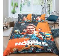 EOASNRTCB Lando Norris Bedspread Cover Set for Kids Child 3D Printed Duvet Cover Boys F1 Racing Comforter Cover with Pillowcases Soft Microfiber Zipper Double（200x200cm）