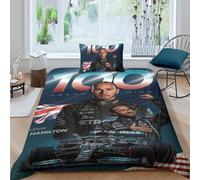 EOASNRTCB Lewis Hamilton 3D Printed Duvet Cover with Pillowcases Bedding Set with Zipper Closure Hypoallergenic Soft Microfiber Quilt Cover Set Single(135x200cm)