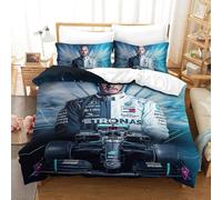EOASNRTCB Lewis Hamilton 3D Printed Duvet Cover with Pillowcases Bedding Set with Zipper Closure Hypoallergenic Soft Microfiber Quilt Cover Set Single(140x200cm)