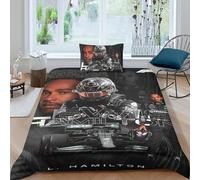 EOASNRTCB Lewis Hamilton Bedding Set Printed Duvet Cover F1 Racing Quilt Cover Set with Zipper Closure Kids Bedding Set, Microfiber Duvet Cover + Pillowcases Single(135x200cm)