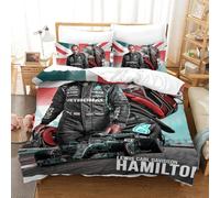 EOASNRTCB Lewis Hamilton Children Duvet Cover,3D Printed F1 Racing Kids Boys Girls Bedding Set with Pillowcases,Hidden Zipper,Microfiber Quilt Cove Single(140x200cm)