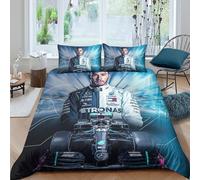 EOASNRTCB Lewis Hamilton Duvet Cover Set 3D F1 Racing Printed Bedding Quilt Duvet Cover with Hidden Zipper Closure for Girls Boys, Ultra Soft Microfiber Bedding Double（200x200cm）
