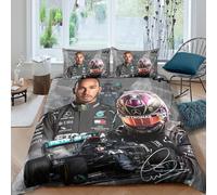 EOASNRTCB Lewis Hamilton Duvet Cover with Pillowcases 3D Printed F1 Racing Bedding Set with Zipper Closure Soft Microfiber Quilt Cover Set Double(200x200cm)