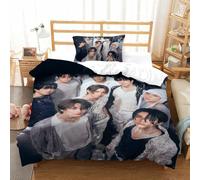 EOASNRTCB Stray Kids Duvet Cover Set, 3D Stray Kids Print Bedding Cute Quilt Cover with Pillowcases Soft Microfiber Easy Care Quilt Cover for Kids Bedroom Bed Single（135x200cm）