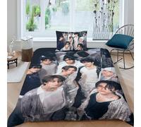 EOASNRTCB Stray Kids Duvet Cover Set, 3D Stray Kids Print Bedding Cute Quilt Cover with Pillowcases Soft Microfiber Easy Care Quilt Cover for Kids Bedroom Bed Single(135x200cm)
