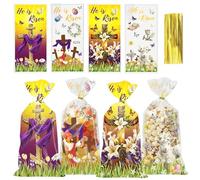 EoBeCy 100 Pcs Religious Easter Gift Bags, He Is Risen Christian Plastic Treat Bags with Cross and Lily Designs, Sunday School Church Event Favor Bags for Kids and Adults