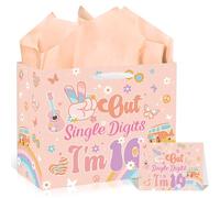 EoBeCy 10th Birthday Gift Bags for Girls, Peace Out Single Digits I'm 10 Gift Bag with Tissue Paper and Greeting Card, Groovy Wrapping Paper for 10 Year Old Girl Birthday Party Favors