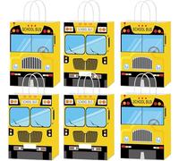 EoBeCy 16 Pcs School Bus Goodie Bags, Yellow Bus Gift Snacks Candy Treat Bags with Handles for Kids First and Last Day Welcome Back to School Birthday Party Favor Supplies