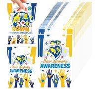 EoBeCy 50 Pcs Down Syndrome Awareness Gift Bags, Heart World Map Plastic Treat Bags, Support Community Charity Event Goody Bags, World Down Syndrome Day Supplies