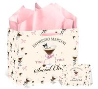 EoBeCy Espresso Martini Gift Bag with Handles, Tissue Paper and Greeting Card, Coffee Lover Gift Wrapping Paper for Girls Night Bachelorette Bridal Shower Birthday Party Decorations Supplies