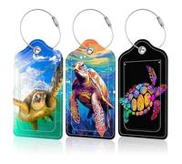 EOBKLAX 3 Pack Sea Turtle Luggage Tag for Suitcases Hawaiian Sea Turtle PU Leather Bag Travel Suitcase ID Identifier Baggage Tags for Women Men Travel