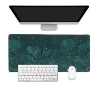 EOBKLAX Mouse Pad,Lotus Leaves in Gold Line Desk Mat for Desktop,Desk Pad with Non-Slip Base and Stitched Edge,Extended Mousepad for Office and Home 35.4X15.7 Inch