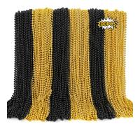 EOBOH 200PCS Black Gold Beads, New Years Eve Graduations Party Supplies, 33" Festival Black Gold Beaded Necklace Accessories Bulk, New Years Graduations Mardi Gras Parade Throw Accessories
