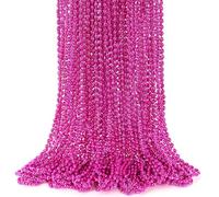 EOBOH 24PCS Breast Cancer Awareness Necklaces, Oval Breast Cancer Beaded Necklace Accessories, Metallic Hot Pink Mardi Gras Beads Necklaces for Gender Reveal Wedding Party Favors Decorations