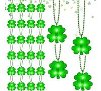 EOBOH 24PCS St Patricks Day Necklace, Light up St. Patrick's Day Green Beads Necklace Accessories, Irish Lucky Shamrock, 3D Saint Patricks Day Decor Bulk Parade Procession Party Favor Celebrations