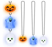 EOBOH 3PCS Halloween Necklace, Light up Halloween Necklaces with Pendant, Yellow White Pumpkins Skulls Ghost Glow Necklace, 3 Mode Lights Necklaces for Trick or Treat Party Favors Accessories