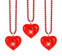 EOBOH Valentines Day Necklace Gifts, 3PCS Red Glow Valentine's Hearts Necklaces, 3 Modes Light up Heart Beads Necklace Accessories, 3D Heart Valentine Exchange Gift Classroom Family Party Supplies