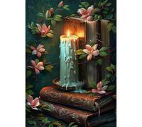 EOBROMD 5D Candle Diamond Painting Kits for Adults, Full Round Drill Books Diamond Art Kits, Flowers Crystal Art Kits for Home Wall Decor Gifts 30x40cm