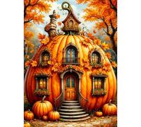 EOBROMD Autumn Diamond Art Kits Adults Beginners, Pumpkin House Round Drill DIY Diamond Painting Kit, Arts and Crafts Crystal Gem Art, Halloween Gifts for Home Wall Decor 12x16inch/30x40cm