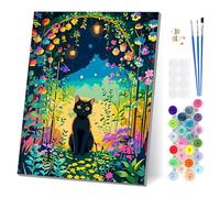 EOBROMD Black Cat Paint by Numbers for Adults, Flowers Paint by Numbers Kits with Frame, Painting by Numbers for Gift Home Wall Decor 12x16inch
