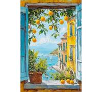 EOBROMD Coastal Lemon Tree Paint by Numbers for Adults with Frame, Window View Paint by Numbers Kits, Landscape Acrylic Simple Painting by Numbers for Gift Home Wall Decor (8x12in/20x30cm)