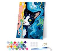 EOBROMD Cute Cat Paint by Numbers for Adults Beginners Children with Frame, Animal DIY Acrylic Painting by Numbers, Cartoon Kids Paint by Numbers Canvas Kits for Home Wall Decor 8x12 inch