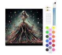 EOBROMD Female Skeleton Paint by Numbers for Adults with Frame, Gothic Paint by Numbers Kits, DIY Color Oil Painting Acrylic Easy Painting by Numbers for Gift Home Wall Decor (8x8inch)
