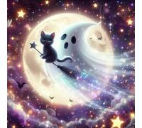 EOBROMD Ghost Diamond Art Kits Adults Beginners, Cat Full Round Drill DIY Diamond Painting Kit, Arts and Crafts Crystal Gem Art, Halloween Gifts for Home Wall Decor 12x12inch/30x30cm