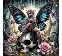 EOBROMD Gothic Elf Diamond Art Kits Adults Beginners, Skull Round Drill DIY Diamond Painting Kit, Arts and Crafts Crystal Gem Art, Halloween Gifts for Home Wall Decor 12x12inch/30x30cm