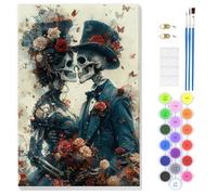 EOBROMD Gothic Skeleton Couple Paint by Numbers for Adults with Frame, Flowers Paint by Numbers Kits, DIY Color Oil Painting Acrylic Easy Painting by Numbers for Gift Home Wall Decor (8x12inch)