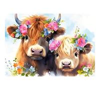 EOBROMD Highland Cattle Diamond Art, 5D Animal Diamond Painting Kit for Adults, Full Round Drill Crystal Art Kit for Home Wall Decor Gifts 30x40 cm