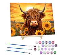 EOBROMD Highland Cattle Paint by Numbers for Adults on Framed Canvas, Sunflower Paint by Numbers Kits with Wood Easel, Sunset Oil Acrylic Craft Art Painting Kits for Home Wall Decor 12x16 in