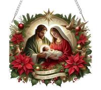EOBROMD Jesus Hanging Diamond Art Kits for Adults Double Sided, Christmas Wreath Diamond Painting Ornaments with Chain, DIY Crystal Gem Special Shaped Hanging Pendants Art for Home Wall Decor Gift