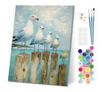EOBROMD Paint by Numbers for Adults Animal Gull, Painting by Numbers for Adults Beginner with Frame, Easy DIY Oil Painting Kits on Canvas with Paint Brushes Acrylic for Home Decor Wall Art 12x16in