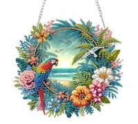 EOBROMD Parrot Diamond Art Hanging Ornament Kits, Flowers Acrylic Diamonds Painting Pendant Board Kit for Adults, Sea View Diamond Pendant Crystal Gem Art for Home Decor Gifts