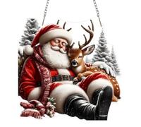 EOBROMD Santa Claus Hanging Diamond Art Kits for Adults Double Sided, Deer Diamond Painting Ornaments with Chain, DIY Crystal Gem Special Shaped Hanging Pendants Art for Home Wall Decor Gift 8x8 inch