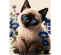 EOBROMD Siamese Cat 5D Diamond Painting Kit for Adults - Full Round Drill Crystal Rhinestone Art Craft for Home Decor Gifts 30x40cm