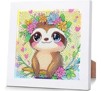 EOBROMD Sloth Diamond Art, Flowers 5D Diamond Painting with Wooden Frame, Animal Cute Cartoon Diamond Art, DIY Full Drill Art Kits Gift for Girls, Gem Art Kits for Girls, Boys, Beginner 7x7inch