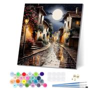 EOBROMD Village Nights Paint by Numbers for Adults, Moon Paint by Numbers Kits with Frame, Painting by Numbers for Gift Home Wall Decor 12x12inch