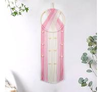 EOBTAIN Boho Macrame Wall Hanging Dream Catchers Pink and Beige Woven Tapestry Wall Art Ombre Tassel Macrame Hanging Decor for Bedroom Living Room Apartment Home,31.5x9.84 Inch